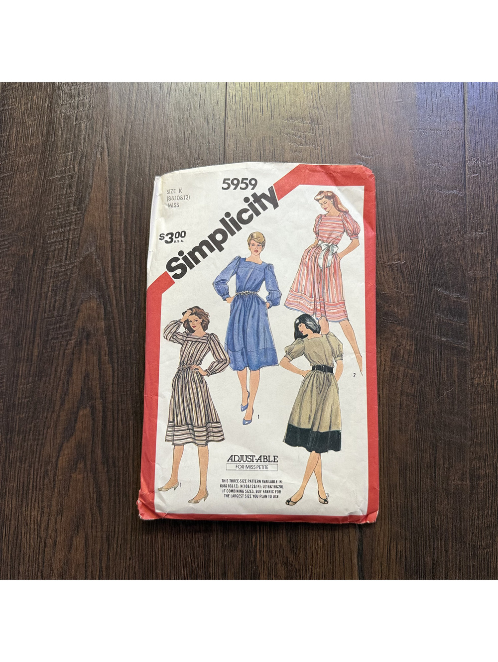 Vintage 1983 Simplicity 5959 Sewing Pattern Size 8 10 12 Puff Sleeve Dress